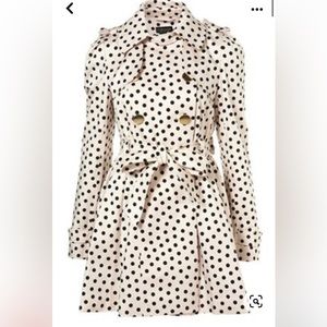 Topshop Polka Dot Double Breasted Bow Trench in Petite Size 0